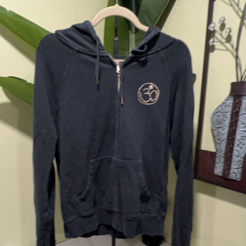 Spiritual Gangster Full-Zip Hoodie Women S Black Cotton Fleece Om Hamsa